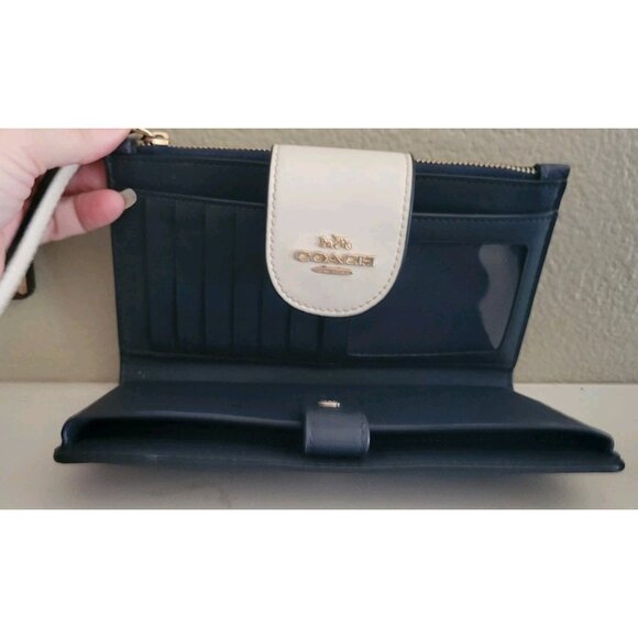 Coach Signature Canvas Phone Wallet Navy White CW780 - Picture 3 of 8
